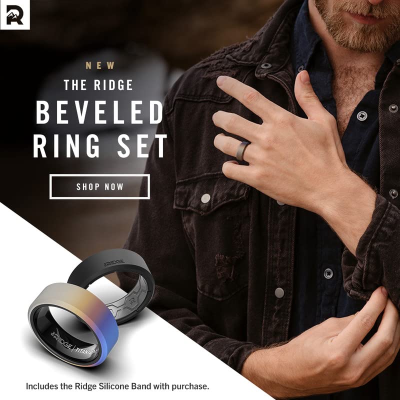 The Ridge Tungsten Rings For Men - Mens Wedding Band - Strong, Durable, and Scratch-Resistant Beveled Ring With Silicone Band - color: Burnt Titanium