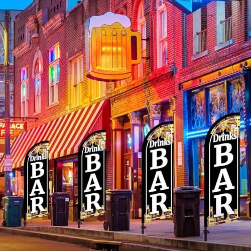 Mindsoft 2 Pack Bar Drinks Feather Flag 8.2 Feet Tall Advertising Swooper Flag Banner Stand Signs with Pole and Ground Stake for Outdoor Business Market Store - style: Bar Drinks
