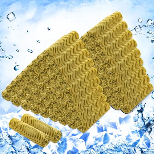 Hosuly 100 Pack Cooling Towels, 40"x12" Cooling Towels for Neck and Face Breathable Soft Chilly Sweat Rag Microfiber Sport Rags for Gym Yoga Golf Running - color: Yellow