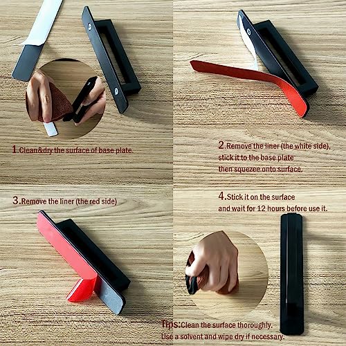 12 Pack 5 Inch 128 mm Self-Adhesive Matte Black Flat Cabinet Handles with Base Plate Aluminum Cabinet Pulls for Sliding Door Charcuterie Board Black Drawer Handles Drill&Punch Free - color: FlatBlack 3M, size: 5 Inch