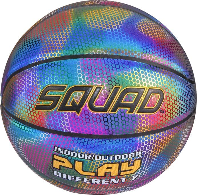SQUAD NightPlay Reflective Basketball Size 5, Size 7 - Cool Holographic Glow Basketball for Night Game, Ideal Gift for Boys Girls 10-14 Year Old, Cool Teen Toys - color: Reflective Dark, size: Size 5