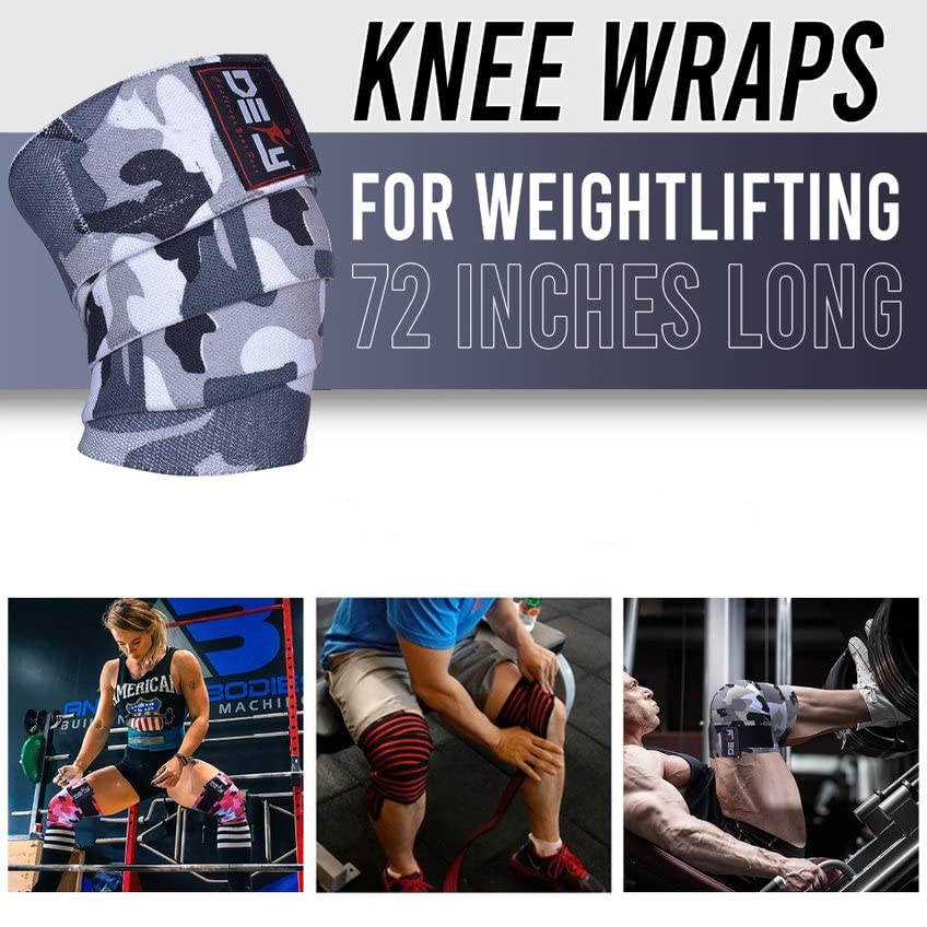 DEFY Knee Wraps for Weightlifting - Provides Knee Support for Powerlifting, Squats & Fitness Workouts - color: Grey Camo