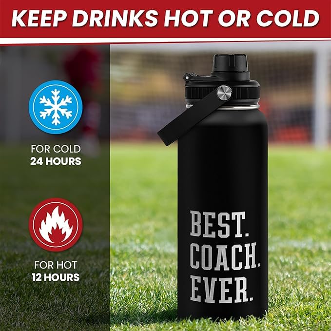 SANDJEST Sport Coach Insulated Engraved Stainless Steel Water Bottle 32oz, Best Coach Ever, Vacuum Chug Lid Travel Tumbler For Men Friends Coaches, Birthday Christmas - color: Coach