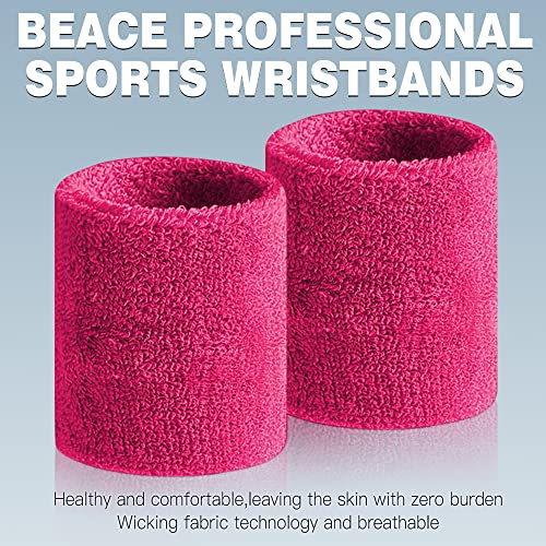 BEACE Sweatbands Sports Wristband for Men & Women - Moisture Wicking Athletic Cotton Terry Cloth Sweatband for Tennis, Basketball, Running, Gym, Working Out - color: Rose Red