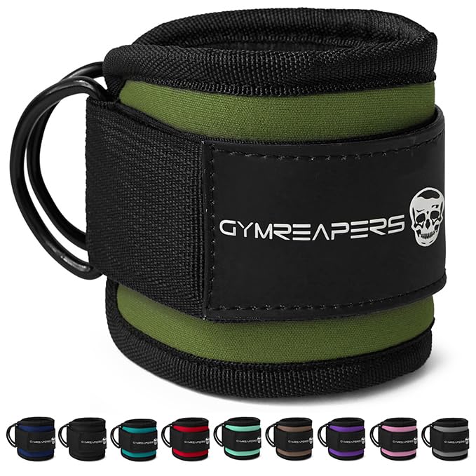 Gymreapers Ankle Straps For Cable Machine Kickbacks, Glute Workouts, Lower Body Exercises - Adjustable Leg Straps with Neoprene Padding - color: Ranger Green, size: Single