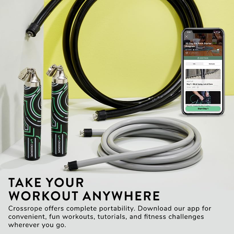 Crossrope Get Strong Weighted Jump Rope Set for Strength | Power Handles with 1 and 2 lb weighted ropes to build power and endurance. Designed for full-body, strength-focused workouts. - size: M - (5'5.5" - 5'10" User Height)