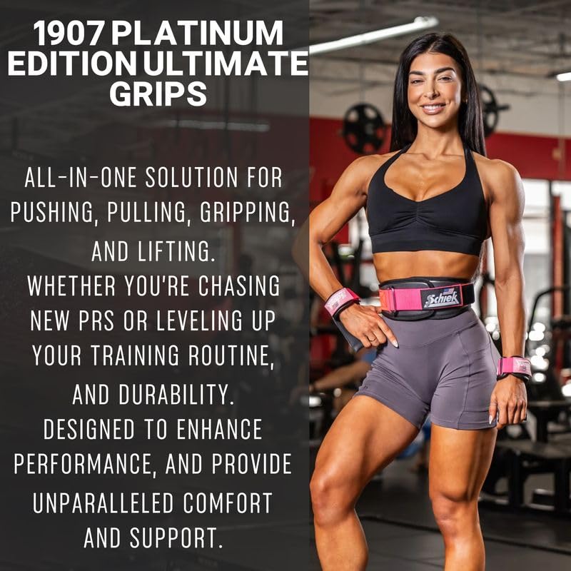 Schiek Sports Model 1907 Platinum Edition Ultimate Grips - 3 in 1 Weight Lifting Straps Wrist Wraps and Grip Pads - color: Pink, size: Medium