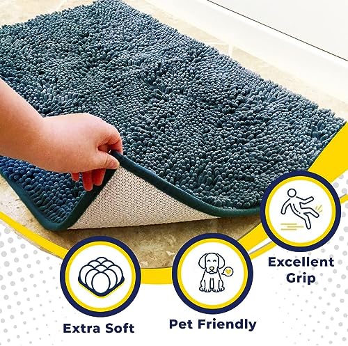 Muddy Mat 2-in-1 Set Atlantic Blue Medium(30"X19") Microfiber Non-Slip, Washable & Highly Absorbent Chenille Dog Door Mat with Wizz Stain & Odor Remover-Ultimate Pet Cleanup Combo for Pristine Homes