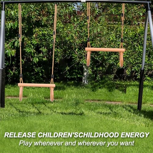 YAERSI Children's Trapeze Swing Bar with Wooden Gym Rings,Trapeze Bar for Swing Set - color: Round