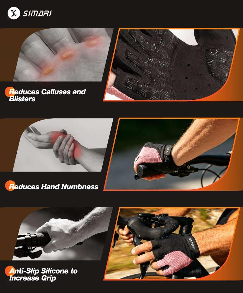 SIMARI Gel Pad Cycling Gloves with Shock-Absorbing/Grip/Breathable, Workout Bike Gloves for Men Women Biking, Mountain Biking, Fitness, Gym Exercise, Weight Lifting Training, Yoga, Pilates - color: 2-Pink, size: Small