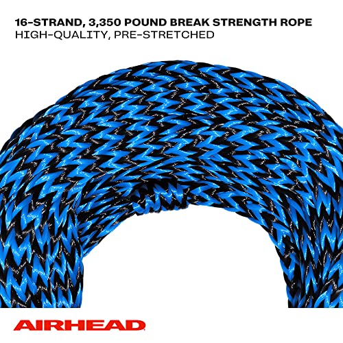 Airhead 1-6 Person Tow Rope for Towable Tubes, Heavy Duty Boat Towline for Tubing, UV Resistant 16 Strand Polypropylene with Rope Keeper, up to 6,000 lb Break Strength - size: 3 Person