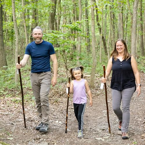 Handmade Wooden Walking Cane for Men Women Seniors with Genuine Leather Wrist Strap for Hiking, Walking and Outdoor Trekking - Made in USA - size: 40"- Kids, style: Ole Hickory