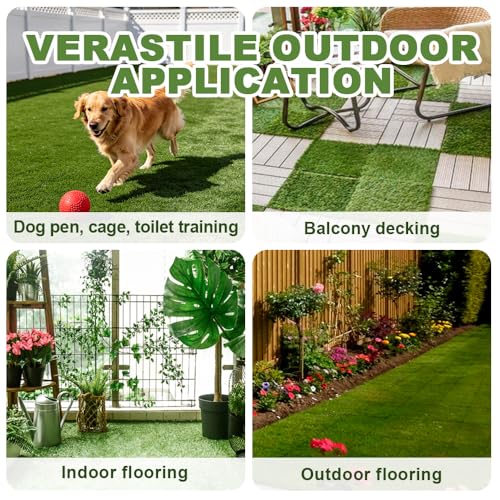 Qingbei Rina Artificial Grass Turf Tiles, 12"x12"/9 Pack | Highly Permeable,Interlocking System,Anti-UV,Non-toxic Recycle Repeat,Indoor Outdoor Faux Grass Rug
