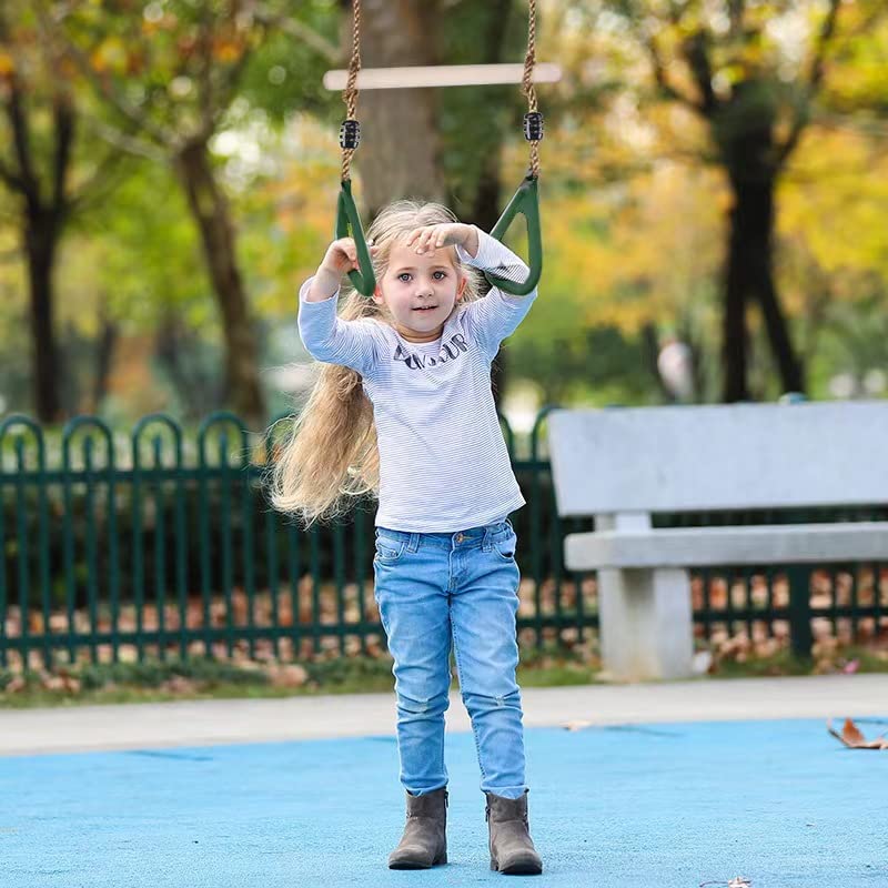 HUAWELL Swing Sets for Backyard, Monkey Bars & Swingset Accessories - Set - Wooden Trapeze Swing Bar Rings-Outdoor Play Equipment (Red)