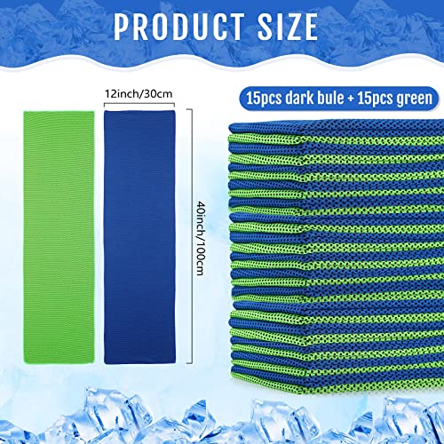 Hosuly 30 Pack Cooling Towels, 40"x12" Ice Breathable Soft Chilly Sweat Rag Microfiber Workout Rags for Gym Cooling Towels for Neck and Face for Yoga Golf Sport Running - color: Bright Green, Dark Blue