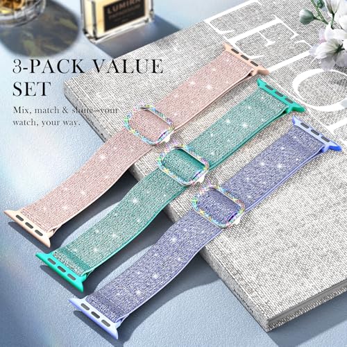 LETOID Stretchy Bands for Apple Watch Band Women Men Adjustable Solo Loop | Skin-Friendly Elastic Nylon Replacement Strap, iWatch Series 11 10 9 8 7 6 5 4 3 2 1 SE Ultra 49 46 45 44 42 41 40 38mm - color: 3-Pack: Purple / Pink / Teal, size: 44mm/45mm/46mm