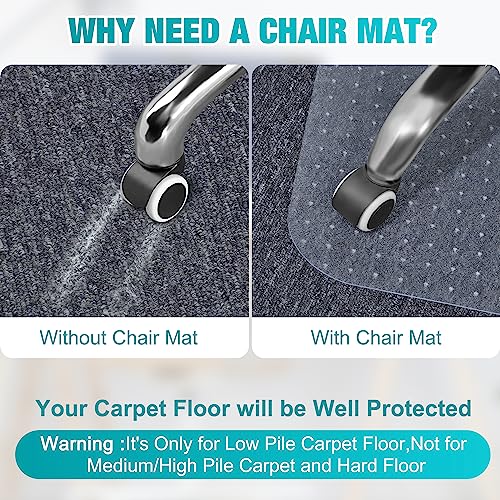 BesWin Office Chair Mat for Carpet, 48'' x 60'' Clear Floor Mat for Low and No Pile Carpeted Floors, Thick and Sturdy Carpet Protector for Work, Home, Gaming, Easy Glide and Flat Without Curling - size: 48" X 60" Rectangle