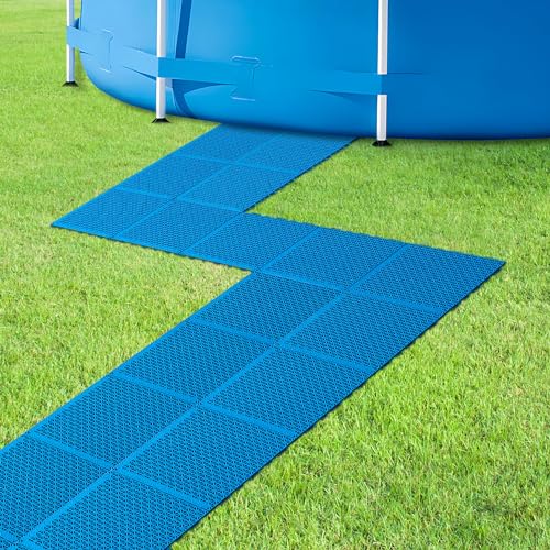 Moonoom 16 Pcs Ground Pool Drainage Walkway, 10.3" x 10.3" Floor Protector Mat, Non-Slip Plastic Modular Interlocking Cushion for Protecting Lawn and Away From Litter