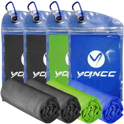 YQXCC 4 Pack Cooling Towels 40"x12", Cold Cool for Neck & Face | Cooling Neck Wraps, Soft Breathable Microfiber Chilly Towels, Ideal for Gym, Yoga, Golf, Running, Camping & Hot Weather - color: Green*1 + Dark Blue*1 + Dark Gray*2