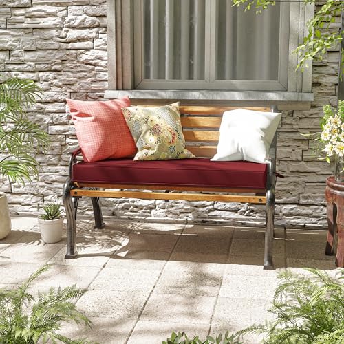 Premium Outdoor Bench Cushions for Patio Furniture 3.5inches Memory Foam Bench Cushion Waterproof Fade Resistant Porch Swing Cushions with Straps 42×18 Inch Burgundy - color: Burgundy, size: 42'' x 18'' x 3.5''