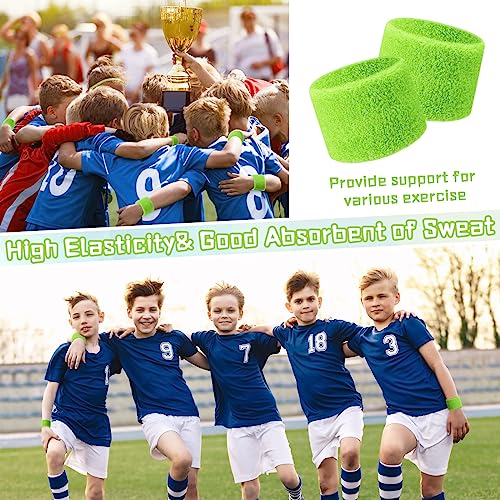 Lounsweer Wrist Sweatbands Bulk for Kids Adult Teams Sweat Bands Sports Wristband Athletic Neon Sweatbands for Football Basketball Tennis Running Gym Party Gifts - color: Green