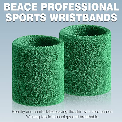 BEACE Sweatbands Sports Wristband for Men & Women - Moisture Wicking Athletic Cotton Terry Cloth Sweatband for Tennis, Basketball, Running, Gym, Working Out - color: Black/Gray/Green
