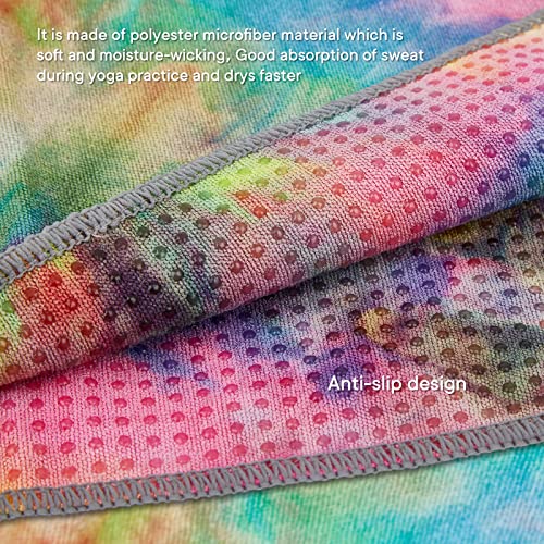 Yoga Towels, Non Slip Hot Yoga Mat Towel with Grip Dots,Super-Absorbent Soft Microfiber Yoga Blanket for Pilates, Fitness and Workout 72inch x 24inch - color: Yellow+pink