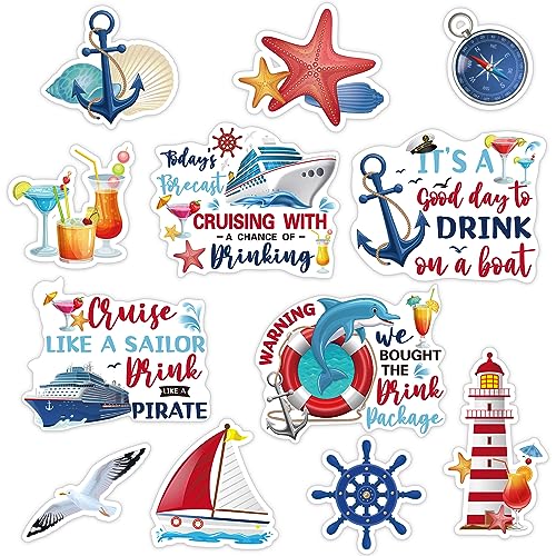 Kanayu 12 Pieces Cruise Door Magnets Decorations, Sea Navigation Ship Car Refrigerator Magnets Stickers Anchor Cruise Cabin Door Fridge Magnetic Decorations for Cabin Carnival Party(Stylish Style) - style: Stylish Style