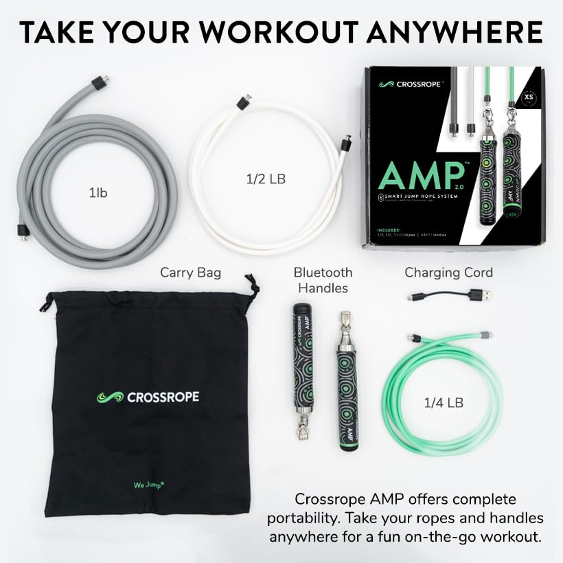 Crossrope AMP 2.0 Smart Jump Rope Set with 1/4 LB, 1/2 LB & 1LB Jump Ropes – Bluetooth-Connected, High-Intensity Jump Rope Fitness Training for High Calorie Burn and Cardio - Membership Required - size: Small - (User Height 5'1" - 5'5")