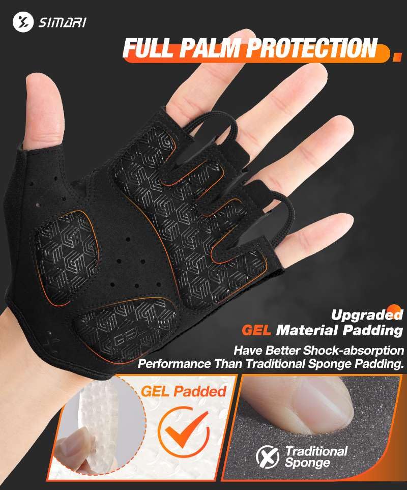 SIMARI Gel Pad Cycling Gloves with Shock-Absorbing/Grip/Breathable, Workout Bike Gloves for Men Women Biking, Mountain Biking, Fitness, Gym Exercise, Weight Lifting Training, Yoga, Pilates - color: 1-Black, size: Large