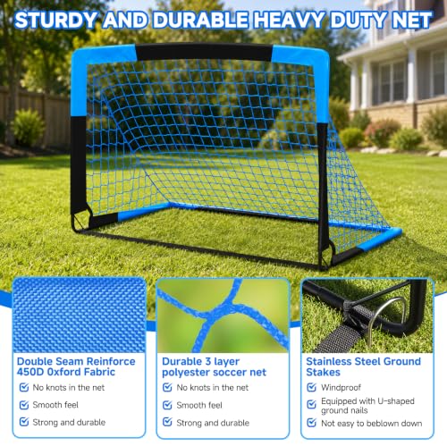 Soccer Goal, Kids Soccer Goals for Backyard Set- 2 Pack of Portable Pop Up Soccer Nets with Ball,Cones,Soccer Training Equipment for Toddler,Youth Outdoor Backyard Game - color: Blue Black, size: 4x3FT