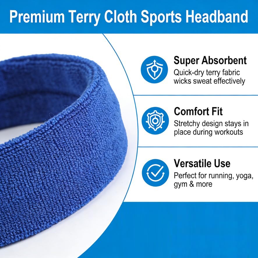 3 Pack Men & Women Sports Sweatbands Headbands - color: Green,White,Black