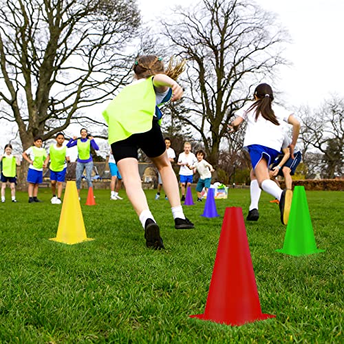 Hoteam 30 Pieces 9 Inch Traffic Cones Plastic Sport Agility Training Safety Cones Soccer Practice Equipment for Basketball Football Drills Exercise, Outdoor Activity and Events - color: Multicolor
