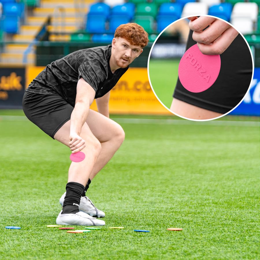 FORZA Flat Disc Markers | Brightly Colored Training Markers for Soccer & Outdoor Play – Available in Mini (Set of 20) or Standard (Set of 10) - color: Pink, style: Mini (3.5in)