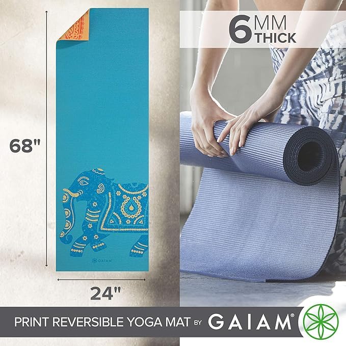 Gaiam Yoga Mat - Premium Print Reversible Extra Thick Non Slip Exercise & Fitness Mat for All Types of Yoga, Pilates & Floor Workouts - color: Elephant
