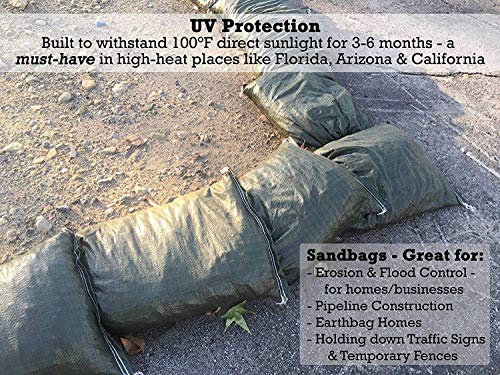 Polypropylene Olive Drab Rugged Sandbag | 14 Inches by 26 Inches | Pack of 15 | Military Grade | Protects Homes & Businesses From Flooding | Sand Bags Trusted by US Military & Red Cross