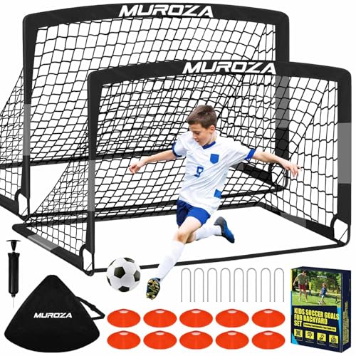 Soccer Goal, Kids Soccer Goals for Backyard Set, 2 Pack of Portable Pop Up Soccer Net with Soccer Ball, Cones, Complete Training Equipment for Youth, Toddler Outdoor Sports Games - color: Black Gray, style: 4 ft x 3 ft