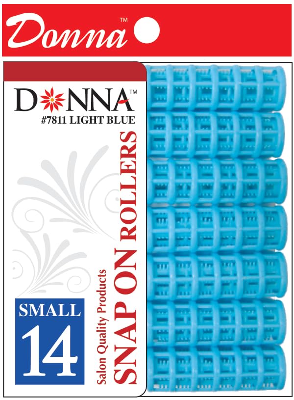 DONNA Snap on Rollers Foam Hair Curlers Hair Clips for Hairdressing Styling Heatless 1/2(D) SMALL LT. BLUE 14PCS - color: LT. BLUE - 1/2"(D) SMALL