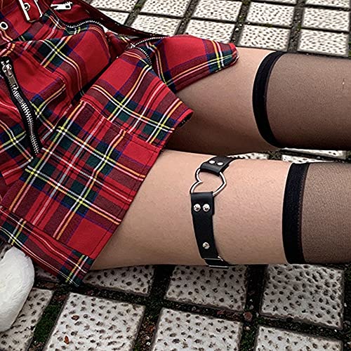 2PCS Leather Heart Garter - Adjustable Leg Ring for Cosplay, Spike Party - color: Black