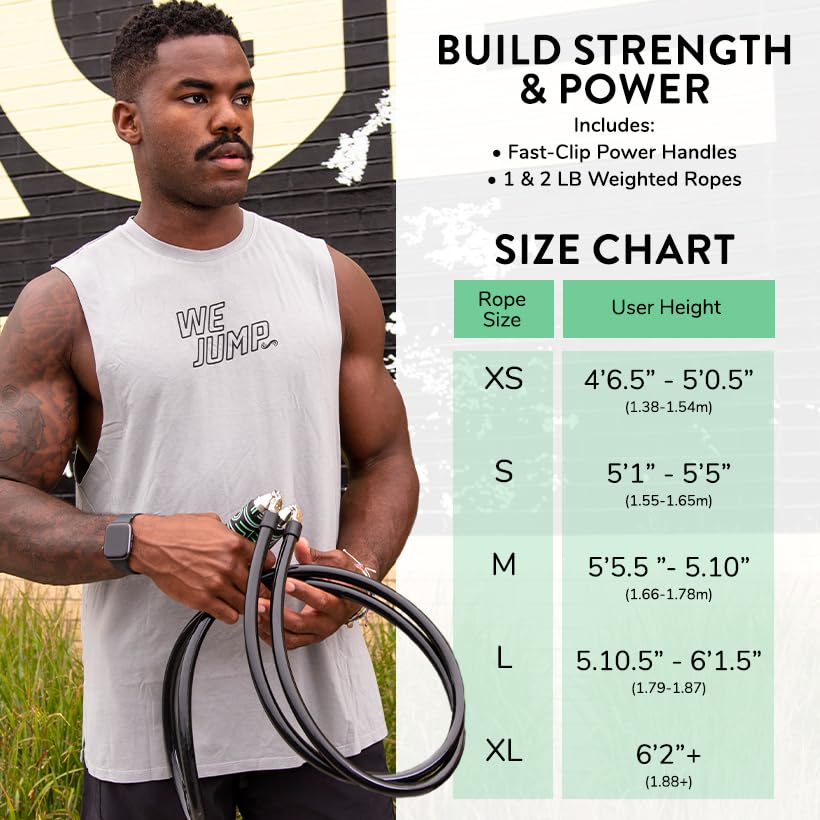 Crossrope Get Strong Weighted Jump Rope Set for Strength | Power Handles with 1 and 2 lb weighted ropes to build power and endurance. Designed for full-body, strength-focused workouts. - size: M - (5'5.5" - 5'10" User Height)