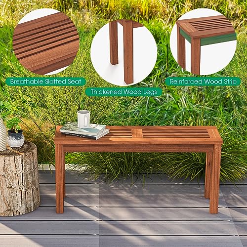 Tangkula Patio Wood Bench, 2-Person Solid Wood Bench with Slatted Seat, 39.5" Long Loveseat with Stable Wood Frame, Indoor Outdoor Dining Bench for Backyard, Poolside, Entryway (1) - size: 39.5"