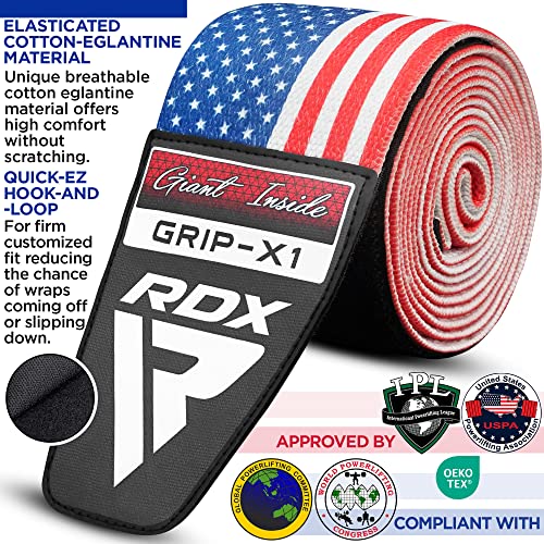 RDX Knee Wraps for Weightlifting, 78” Elasticated Straps Power Lifting Leg Press Support Gym Fitness Squats Workout Men Women - color: USA Flag