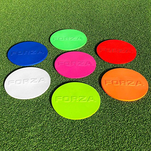FORZA Flat Disc Markers | Brightly Colored Training Markers for Soccer & Outdoor Play – Available in Mini (Set of 20) or Standard (Set of 10) - color: Multi, style: Standard (7in)