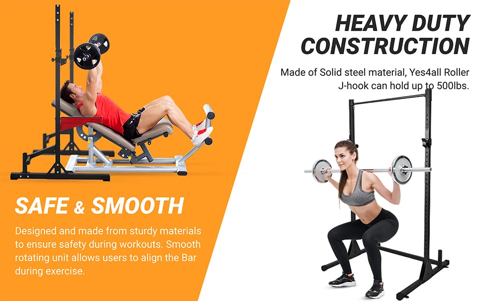 Yes4All Olympic Weight Plate Holder Attachment - color: B. Pair of Roller J Hooks, size: Fit 2x2" Rack with 1" Hole