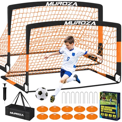 Soccer Goal, Kids Soccer Goals for Backyard Set, 2 Pack of Portable Pop Up Soccer Net with Soccer Ball, Cones, Complete Training Equipment for Youth, Toddler Outdoor Sports Games - color: Black Orange, style: 6 ft x 4 ft