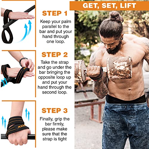 RDX Weight Lifting Straps Figure 8, Anti Slip Strap with Cuffs Wrist Support for Gym Workout Deadlift Powerlifting Bodybuilding Weightlifting, Fitness Strength Training, Hand Bar Grip for Men - color: BLACK ORANGE, size: Small