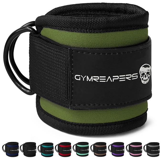 Gymreapers Ankle Straps For Cable Machine Kickbacks, Glute Workouts, Lower Body Exercises - Adjustable Leg Straps with Neoprene Padding - color: Ranger Green, size: Pair