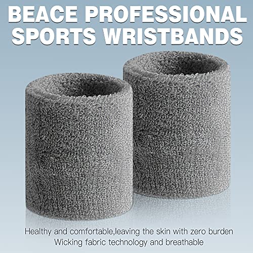 BEACE Sweatbands Sports Wristband for Men & Women - Moisture Wicking Athletic Cotton Terry Cloth Sweatband for Tennis, Basketball, Running, Gym, Working Out - color: Black/White/Gray