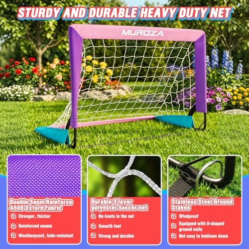 Kids Soccer Goal, Soccer Goals for Backyard Set | 2 Pack 2x1.5ft Portable Pop Up Soccer Nets with Ball and Cones, Soccer Training Set for Toddlers, Indoor & Outdoor Games - color: Pink, Purple, Blue