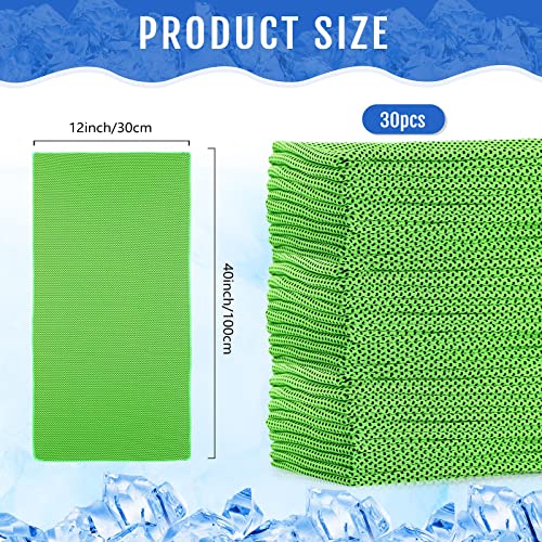 Hosuly 30 Pack Cooling Towels, 40"x12" Ice Breathable Soft Chilly Sweat Rag Microfiber Workout Rags for Gym Cooling Towels for Neck and Face for Yoga Golf Sport Running - color: Bright Green